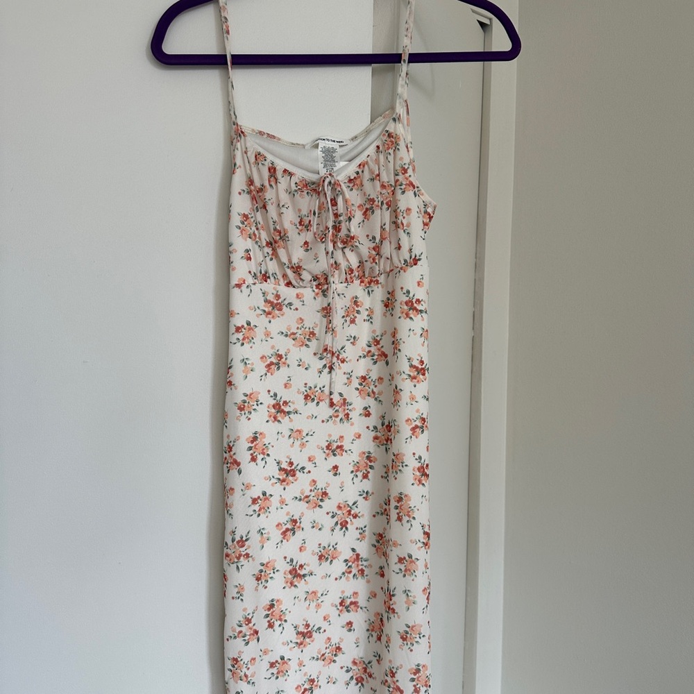 T.J.Maxx Cream Dress with Coral Floral Print